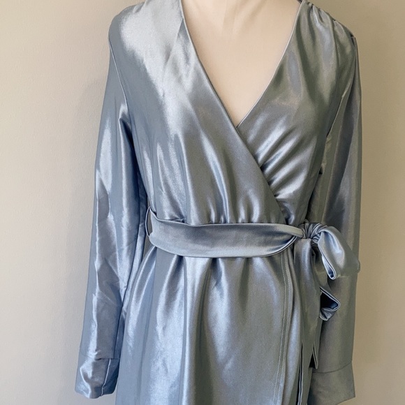 NWT Maternity Blue Satin Wrap Cocktail Midi Dress Size 10 - Picture 9 of 16